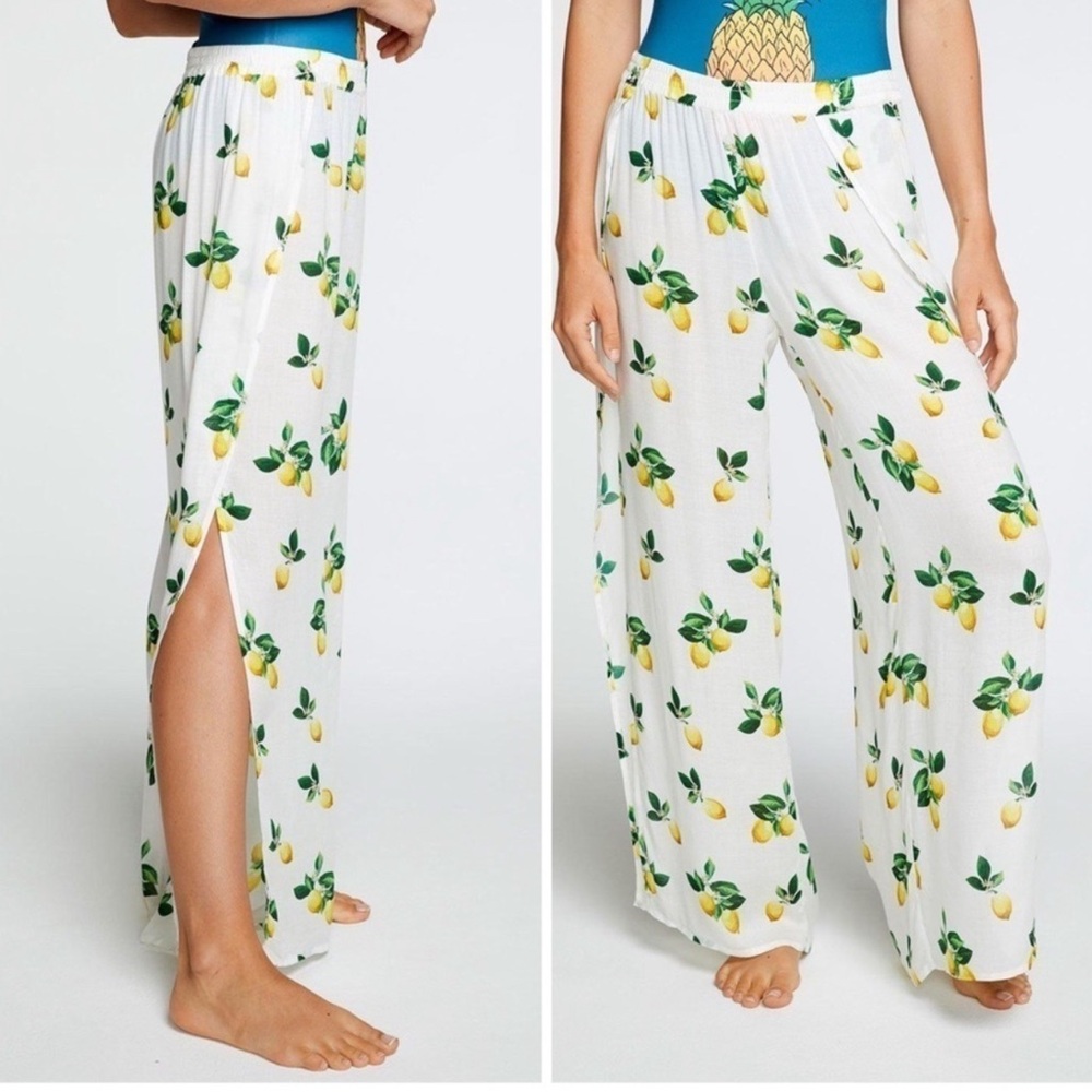 Chaser White Lemon Print Swim Coverup Pants or Pajama Pants Small